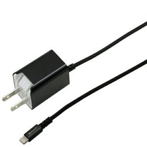 LightningAC充電器 iPhone／iPad／iPod用 アルミコネクタ 2.4A ナイロンメッシュロングケーブル2.5m ブラック